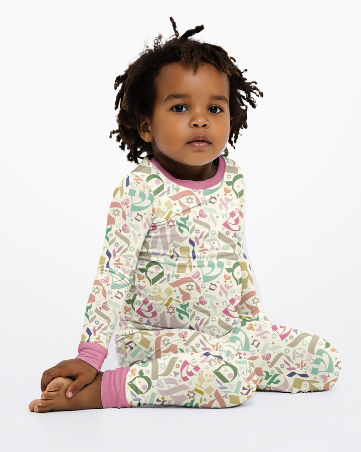 Hebrew Harmony Family Matching Bamboo Two Piece Long Sleeve Pajama Set