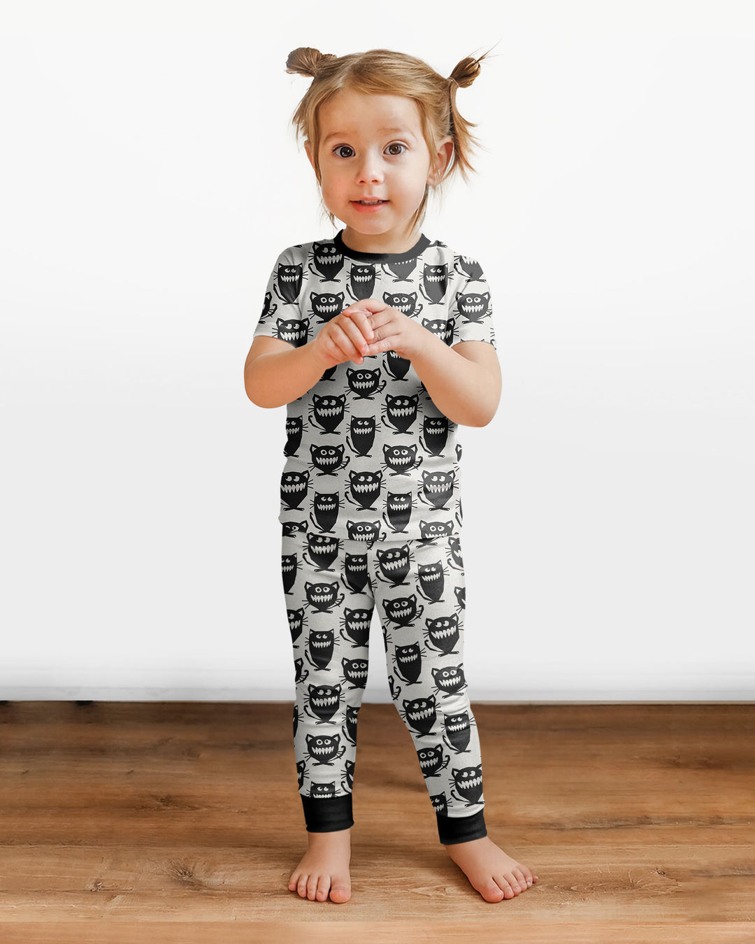 Halloween Monster Cats Bamboo Two Piece Short Sleeve Pajama Set