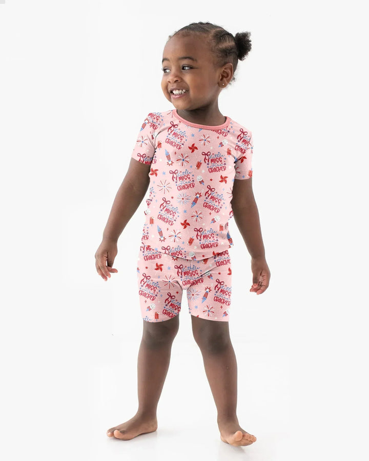 Little Miss Firecracker 4th July Bamboo Two Piece Short Sleeve Shorts Pajama Set