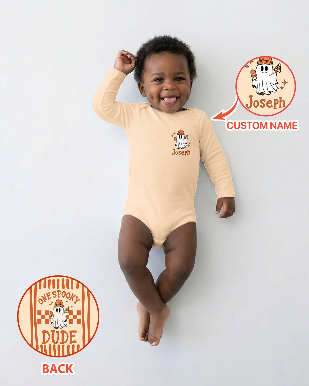 Custom Name Ghost One Spooky Dude Halloween Bamboo Bodysuit