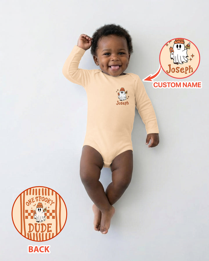 Custom Name Ghost One Spooky Dude Halloween Bamboo Bodysuit