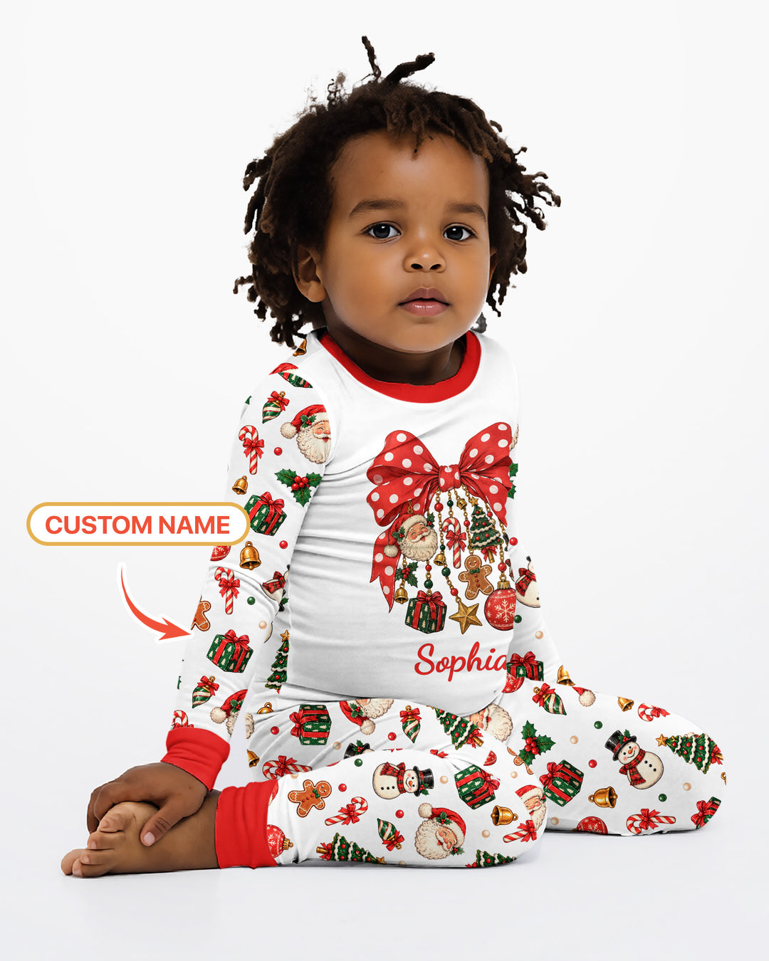 Custom Name Christmas The Bow Bamboo Two Piece Long Sleeve Pajama Set