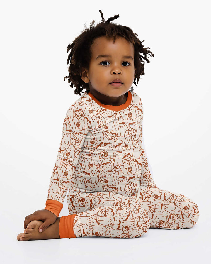 Boo Trick or Treat Ghosts Halloween Bamboo Two Piece Long Sleeve Pajama Set