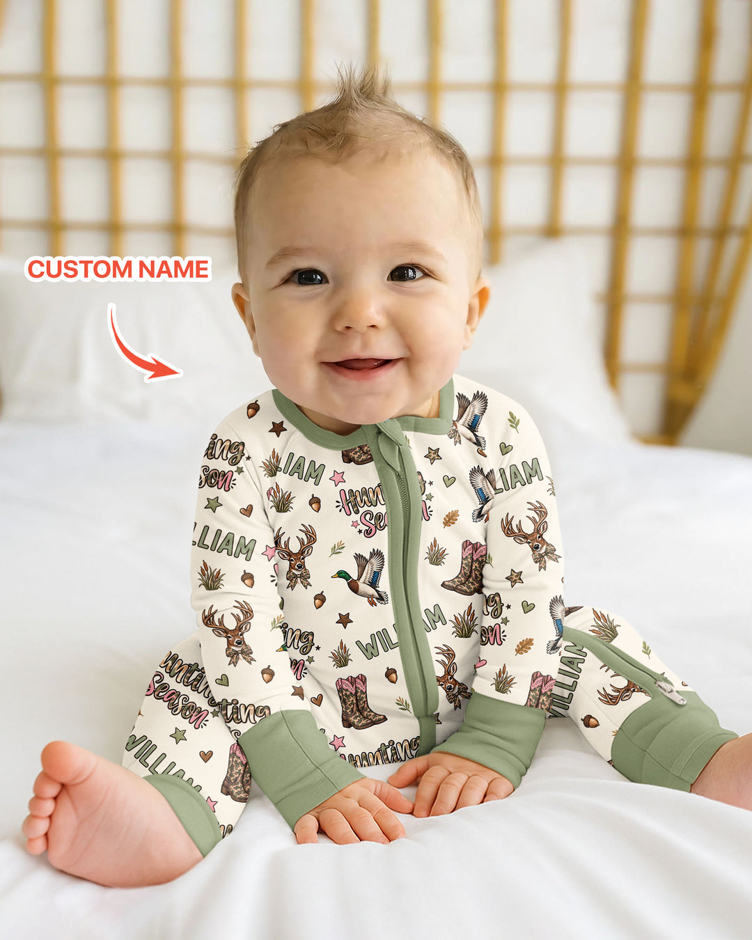 Custom Name Preppy Camo Bow Bamboo Convertible Zippy