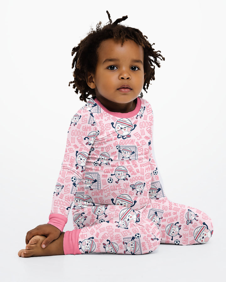 Happy Soccer Ball Family Matching Bamboo Two Piece Long Sleeve Pajama Set