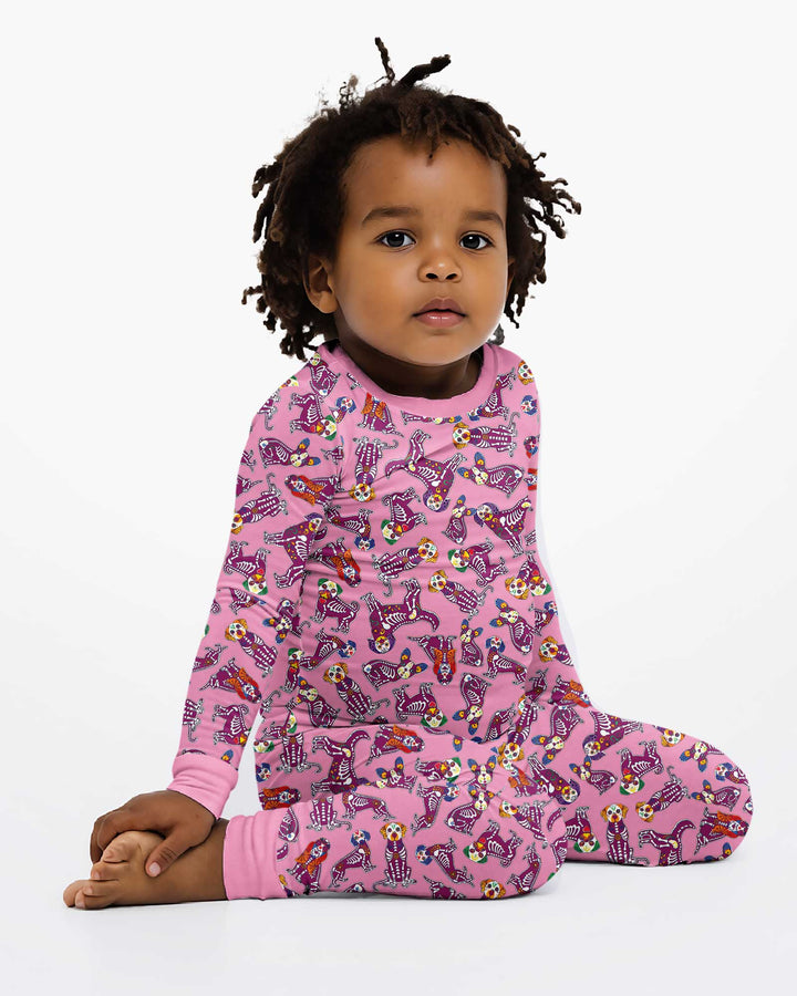 Dia De Los Muertos Doggie Bamboo Two Piece Long Sleeve Pajama Set