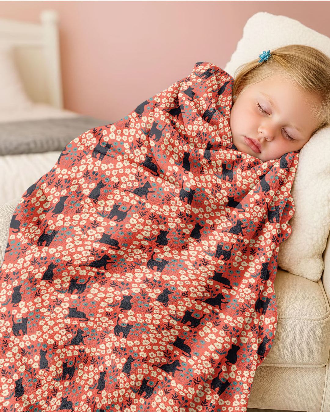 Black Cat Ditsy Bamboo Blanket