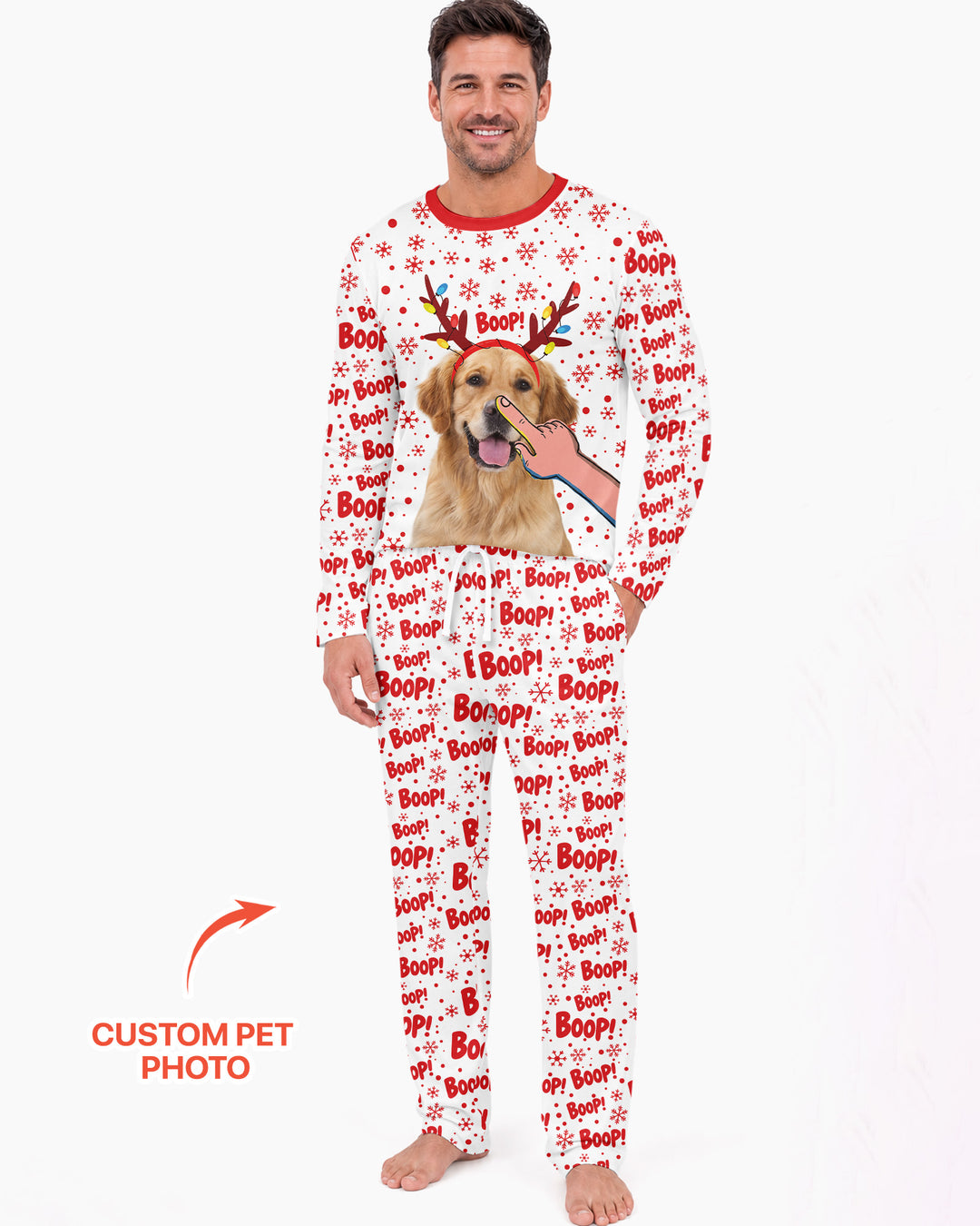 Custom Pet Photo Funny Christmas Boop Bamboo Men's Pajama Set