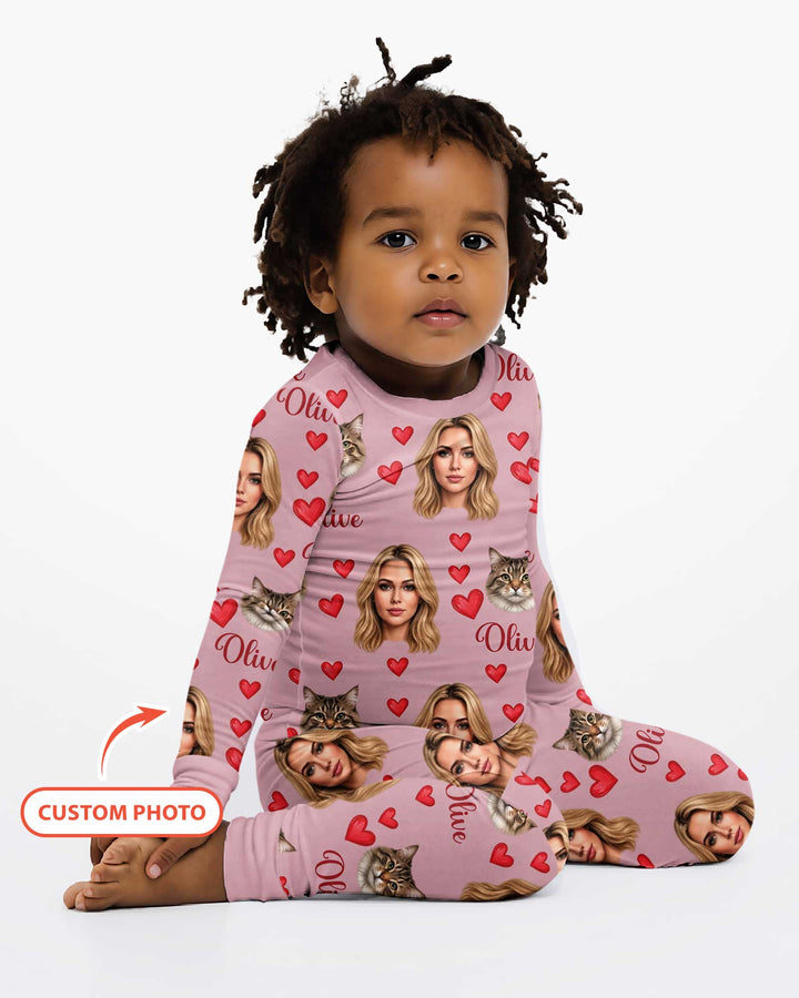 Custom Face Family Matching Bamboo Two Piece Long Sleeve Pajama Set