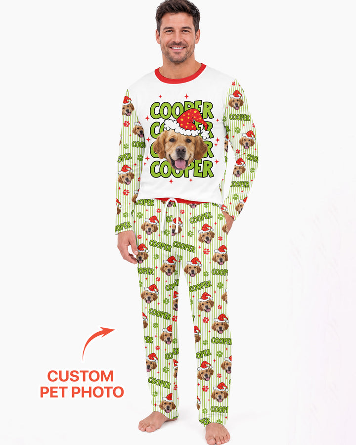 Personalized Pink Santa Dog Bamboo Men's Pajama Set
