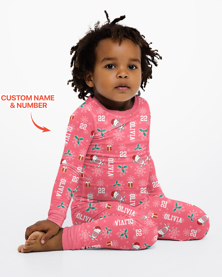 Custom Name Hockey Holiday Bamboo Two Piece Long Sleeve Pajama Set