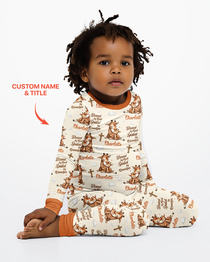 Custom Name Blessed By God Spoiled By Grandma Bamboo Two Piece Long Sleeve Pajama Set