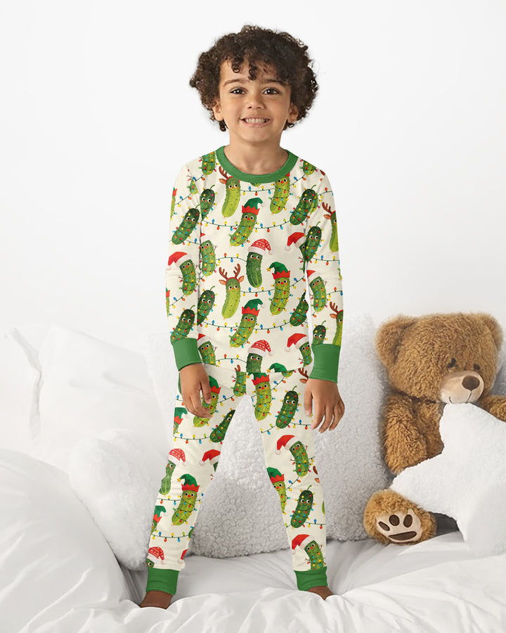 Cheerful Christmas Pickle Bamboo Two Piece Long Sleeve Pajama Set