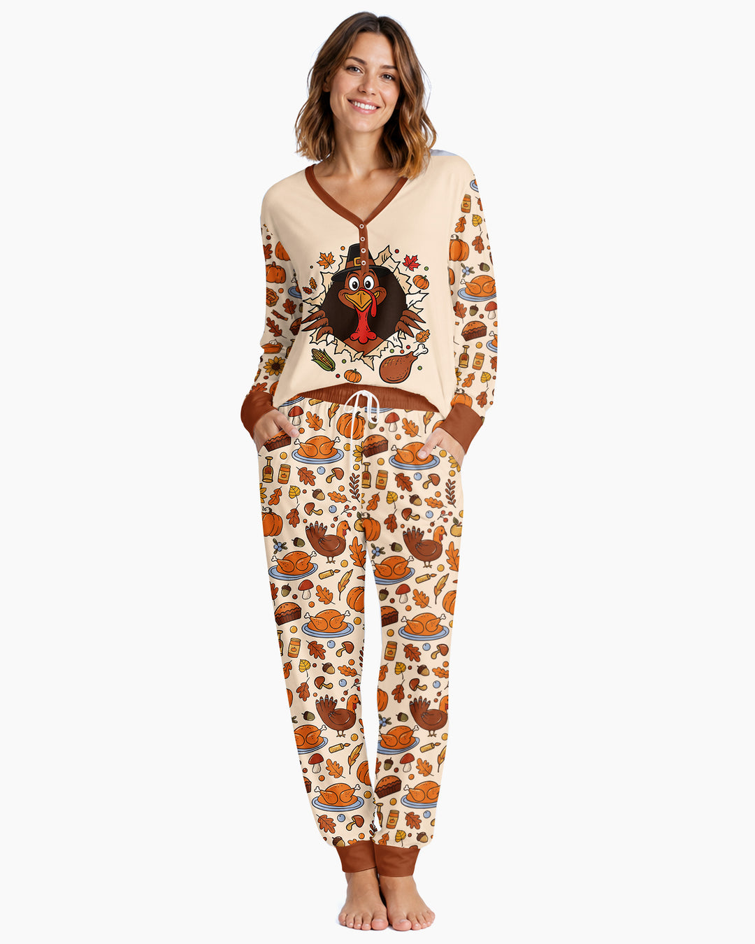 Funny Turkey on Thanksgiving Bamboo Women Pajama Set