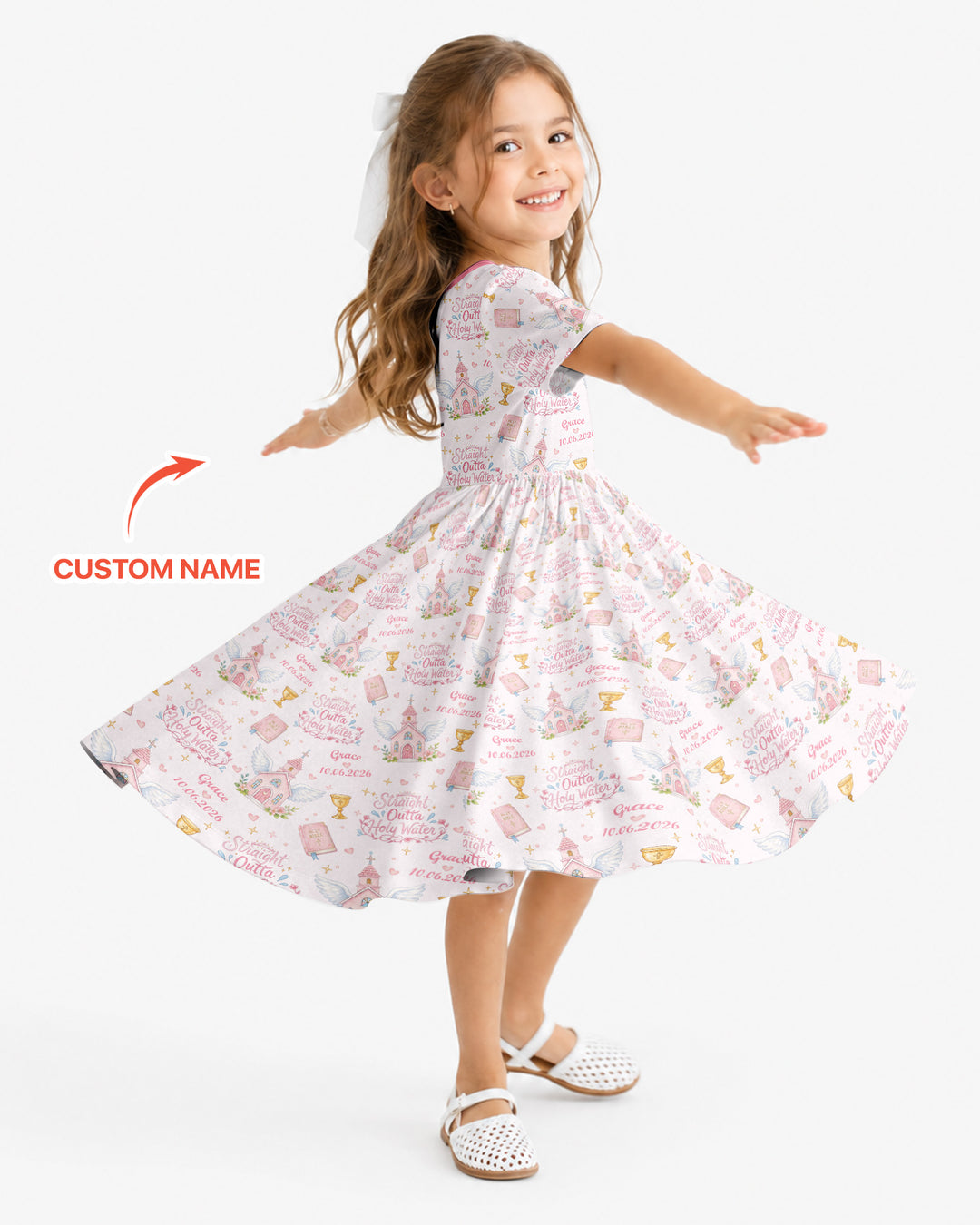 Custom Name Baptism Christening Straight Outta Holy Water Water Bamboo Twirl Dress