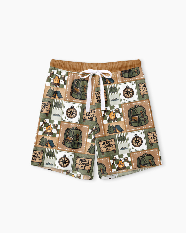 Camping Jesus Loves Me Bamboo Women Short Sleeve Short Pajama Set