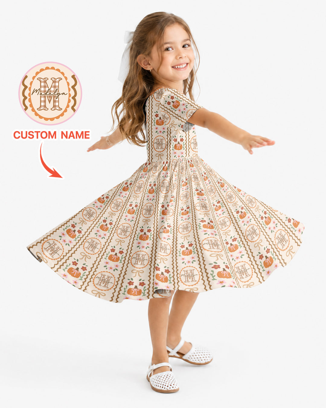 Custom Name Pumpkin Cottage Bamboo Twirl Dress