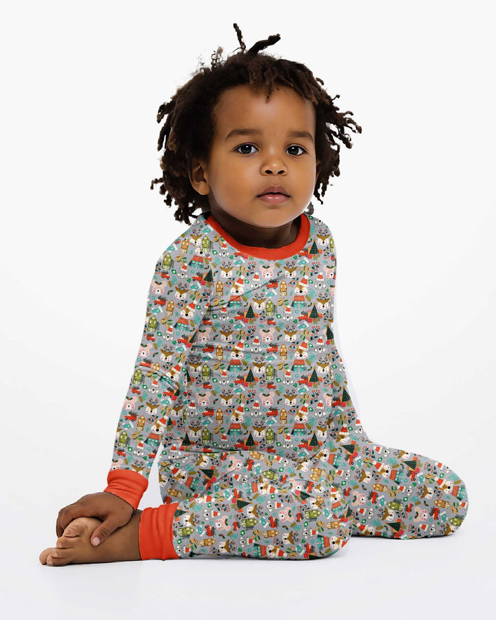 Christmas Woodland Deer Fox Bear Bamboo Two Piece Long Sleeve Pajama Set