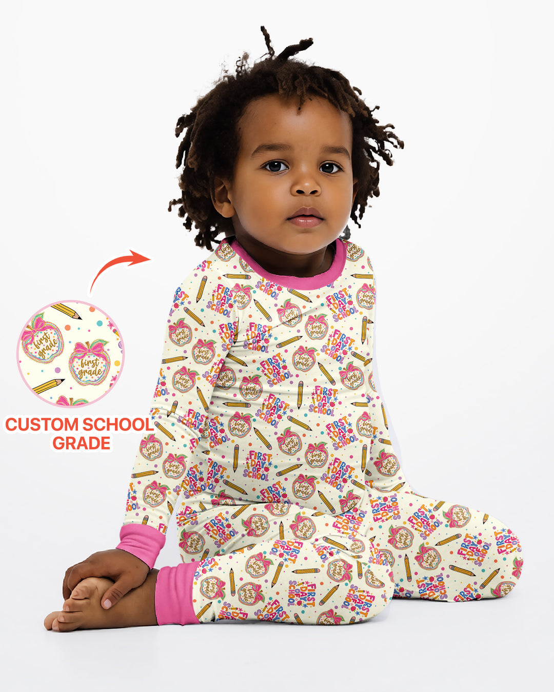 Custom School Grade First Day Cutie Bamboo Two Piece Long Sleeve Pajama Set