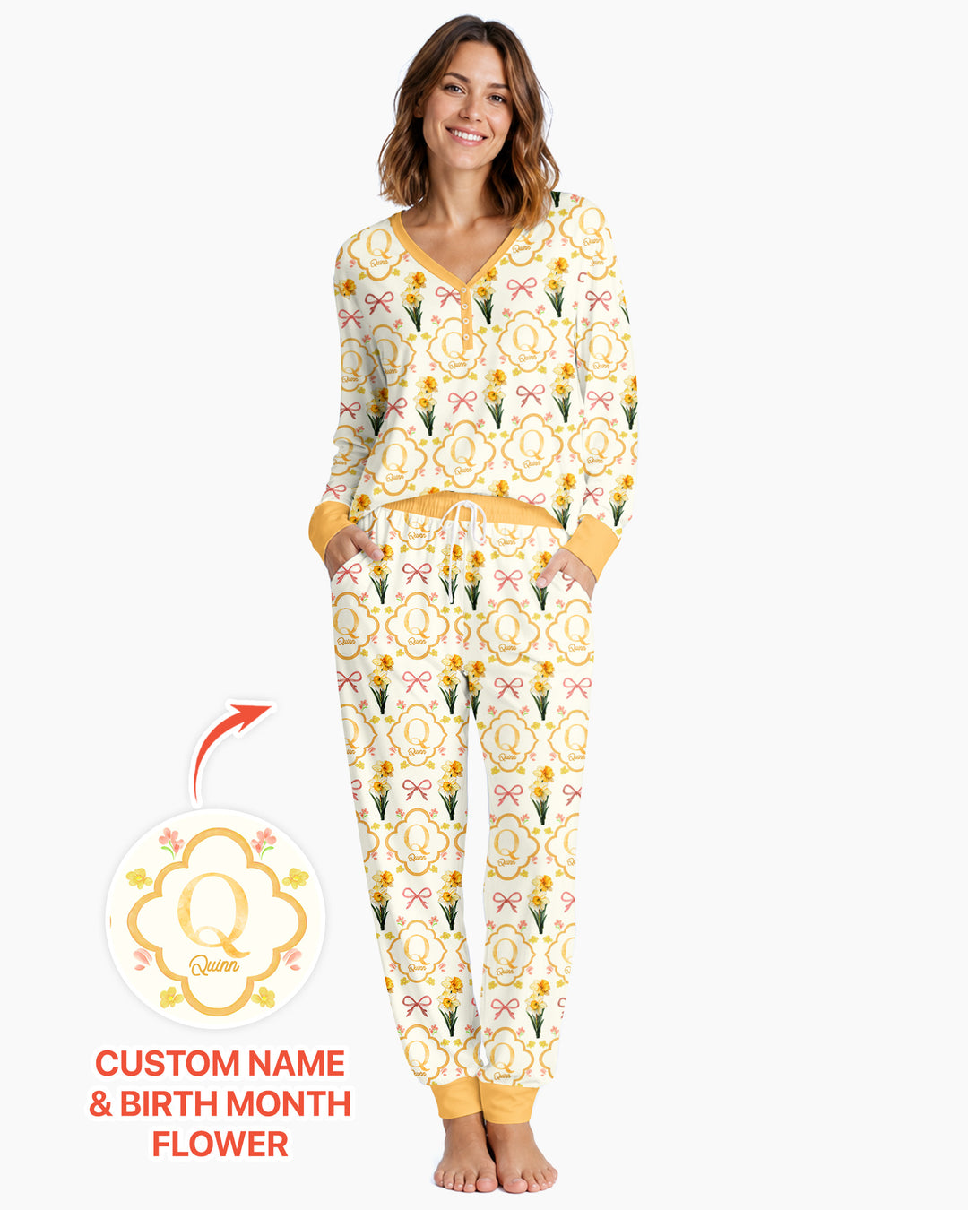 Personalized Birth Flower Mommy And Me Matching Bamboo Women Pajama Set
