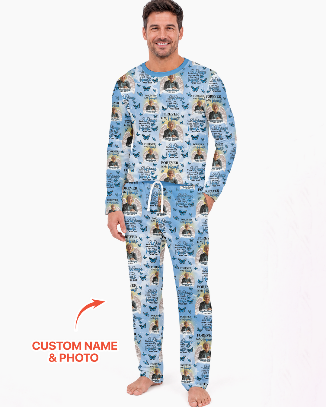 Custom Photo Forever In My Heart Family Matching Bamboo Men Pajama Set