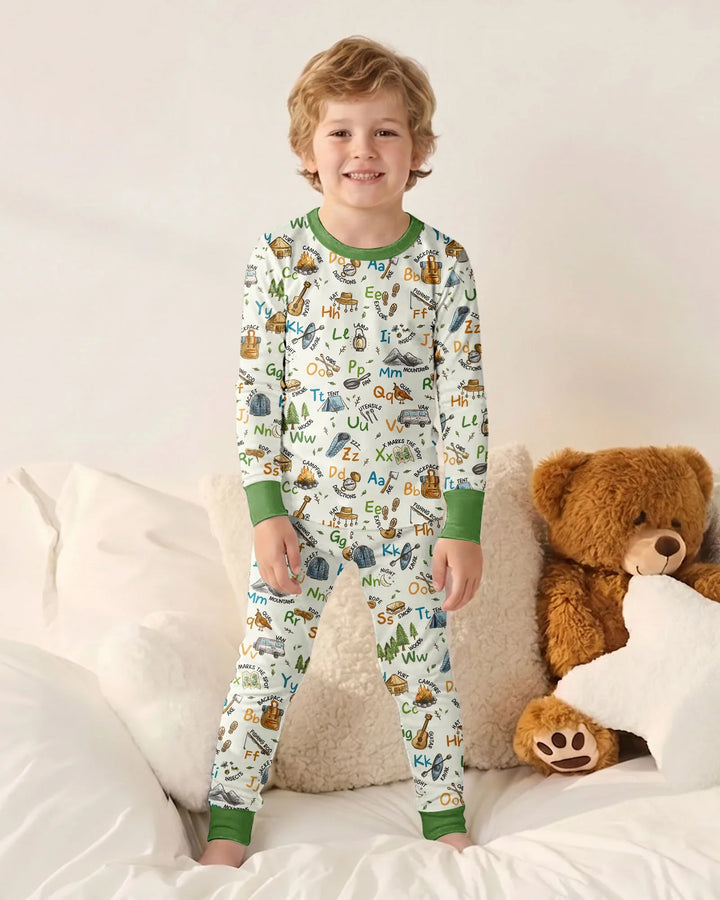 Adventure Alphabet ABCs Summer Camp Bamboo Two Piece Long Sleeve Pajama Set
