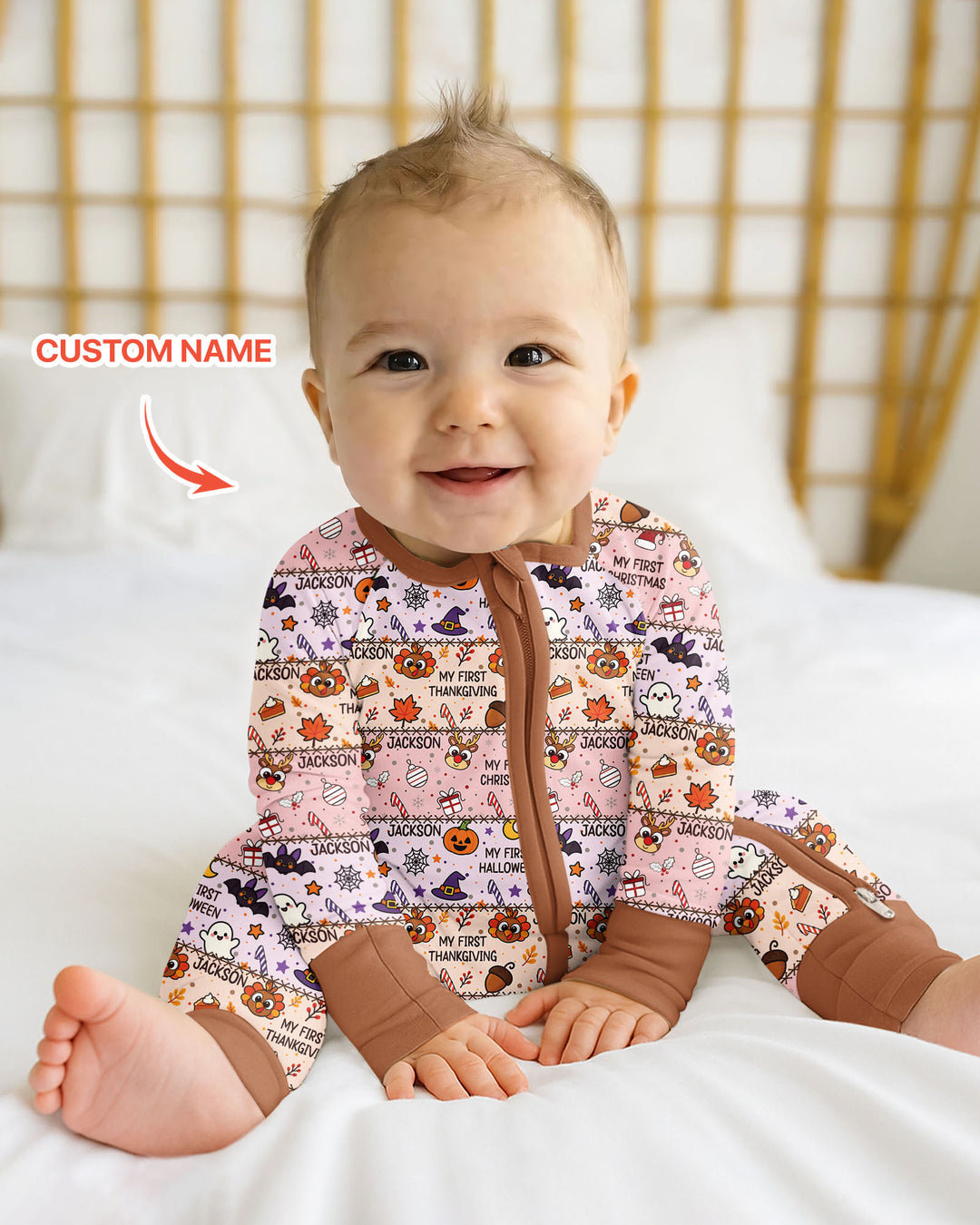 Custom Name My First Hallothanksmas Bamboo Convertible Zippy