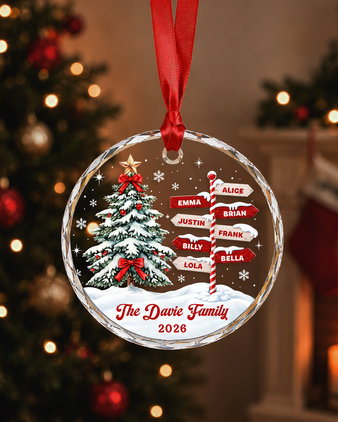 Merry Family Signpost Glass Ornament