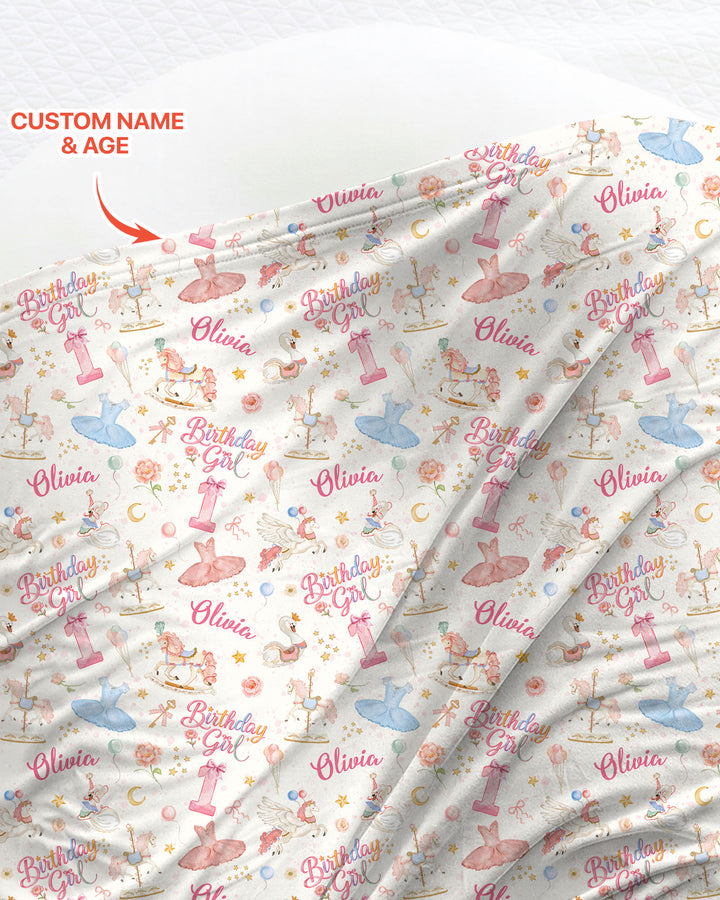 Ballerina Birthday Girl Custom Name & Age swaddle blanket