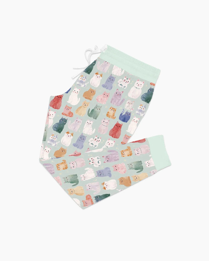Verzaubertes glückliches Kätzchen-Familien-Partnerlook-Bambus-Damen-Pyjama-Set