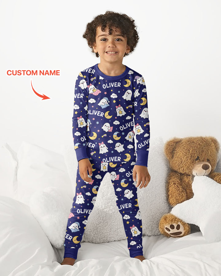 Sweet Dreams Cute Ghost Custom Name Bamboo Two Piece Long Sleeve Pajama Set