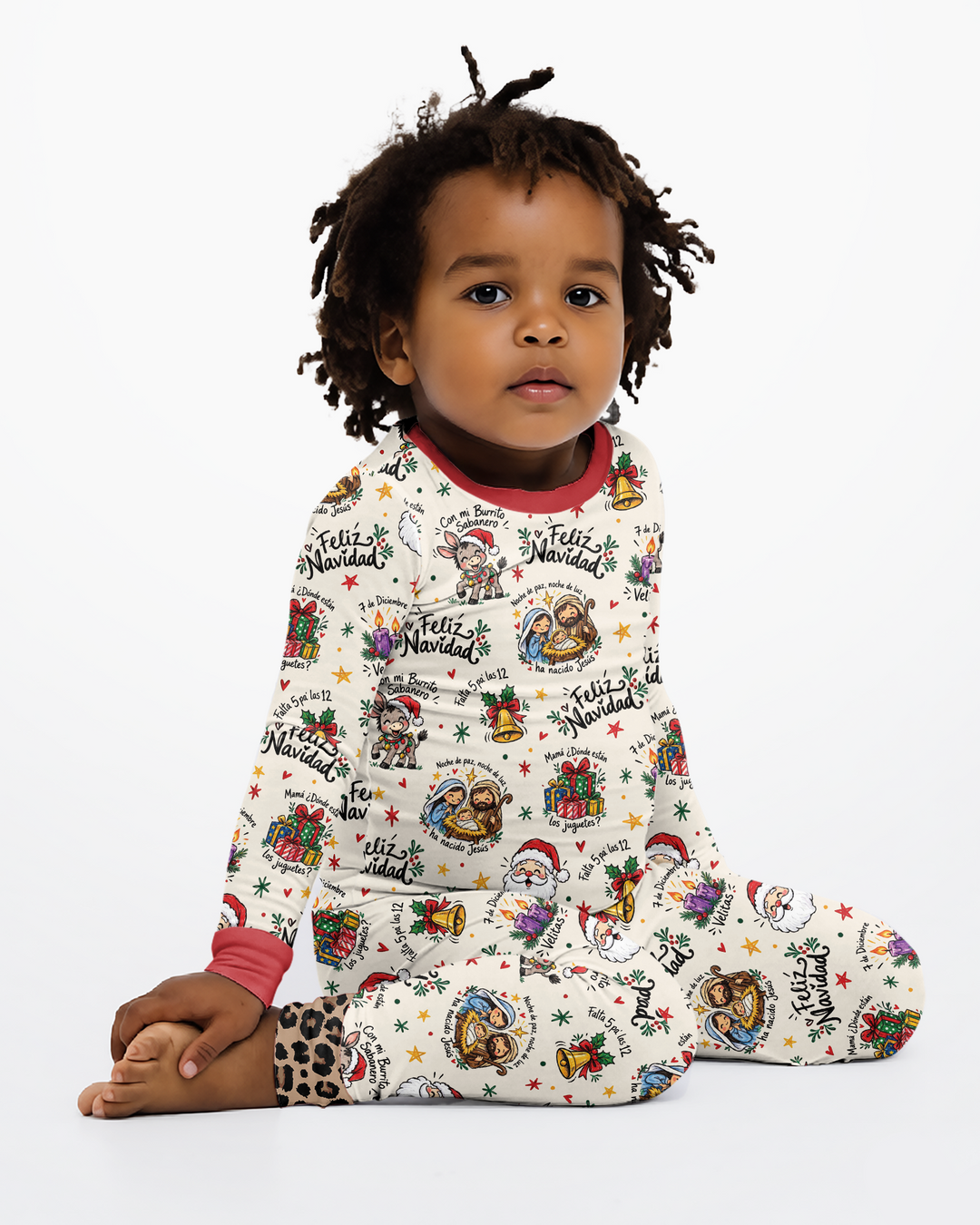 Whimsical Feliz Navidad Christmas Bamboo Two Piece Long Sleeve Pajama Set