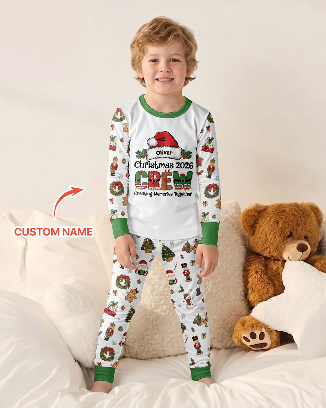 Custom Name Christmas 2026 Crew Bamboo Two Piece Long Sleeve Pajama Set
