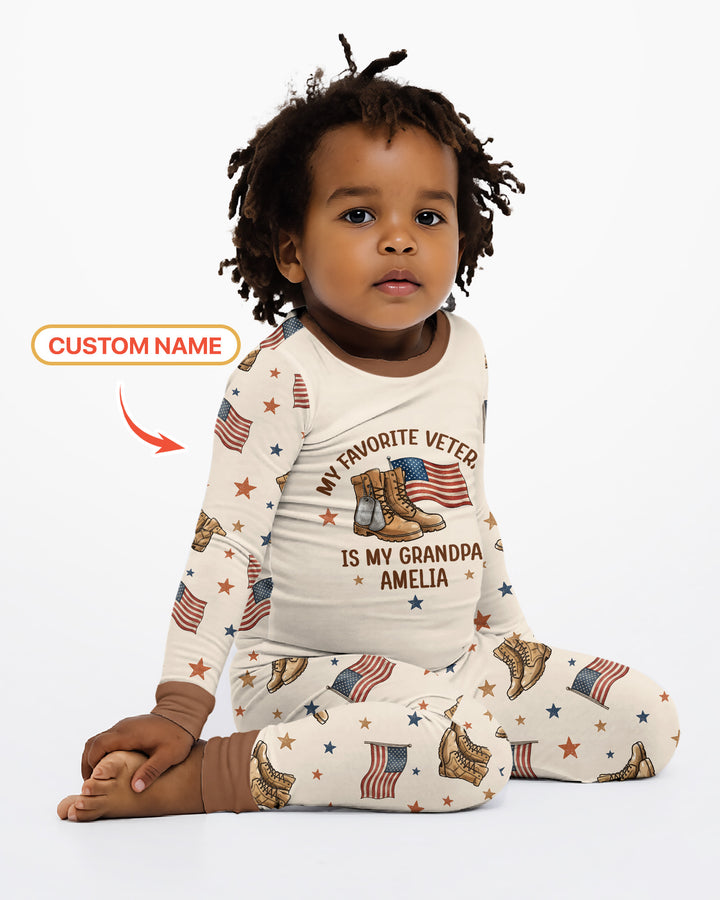 My Favorite Veteran Is My Grandpa Bamboo Two Piece Long Sleeve Pajama Set