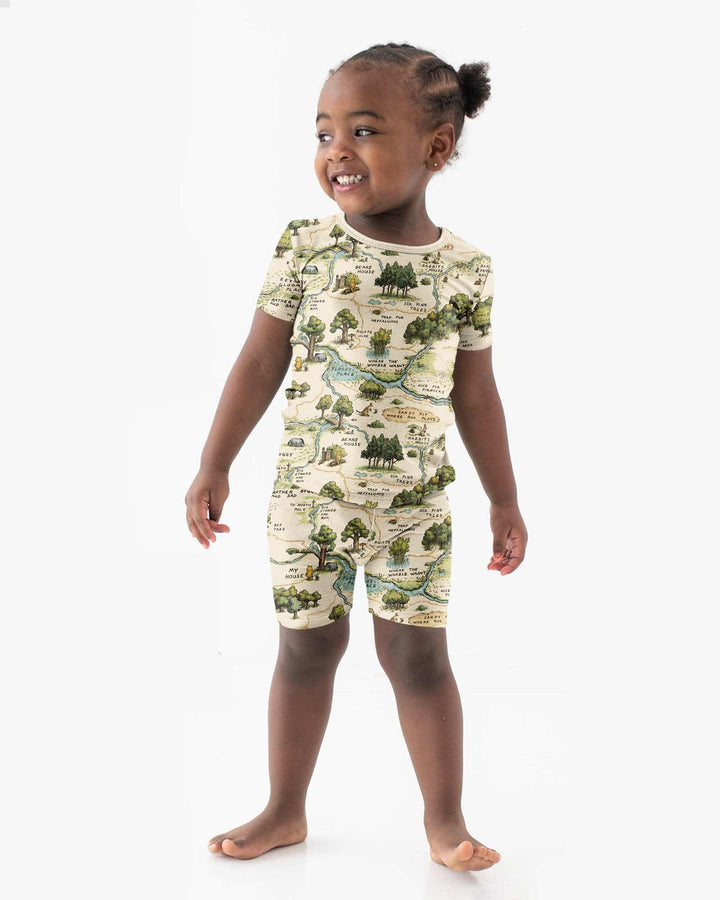 Classic Bear Maps Bamboo Two Piece Short Sleeve Shorts Pajama Set
