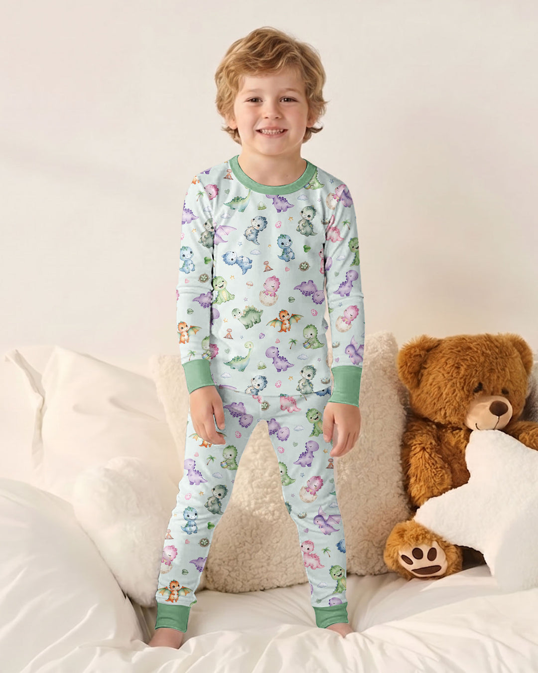 Kawaii Teddy Bamboo Two Piece Long Sleeve Pajama Set