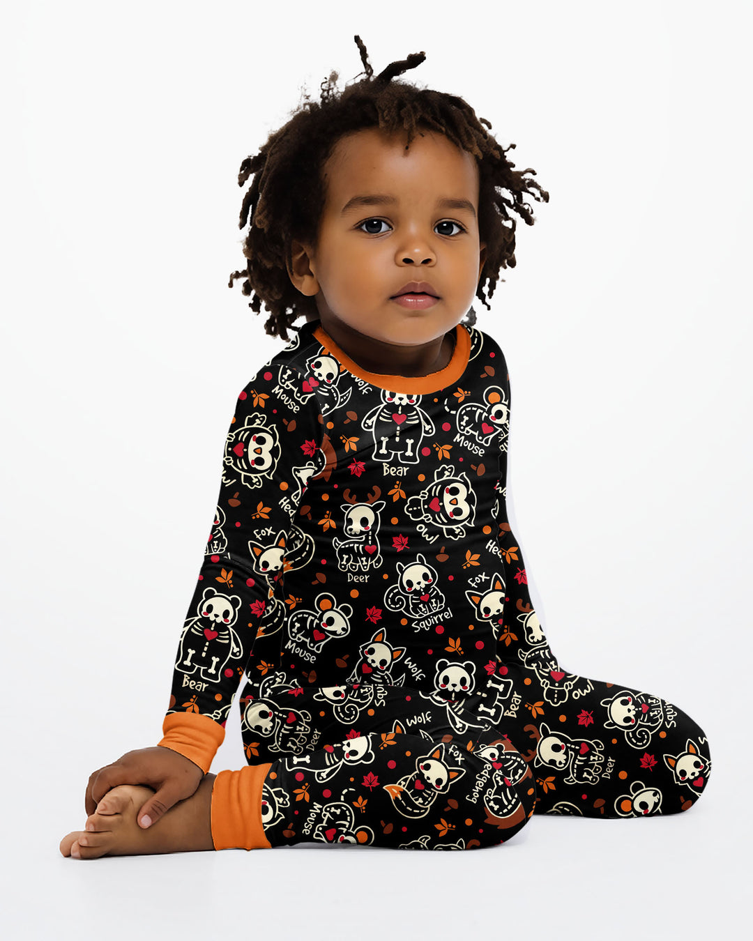 Kawaii Skeleton Woodland Animals Bamboo Two Piece Long Sleeve Pajama Set