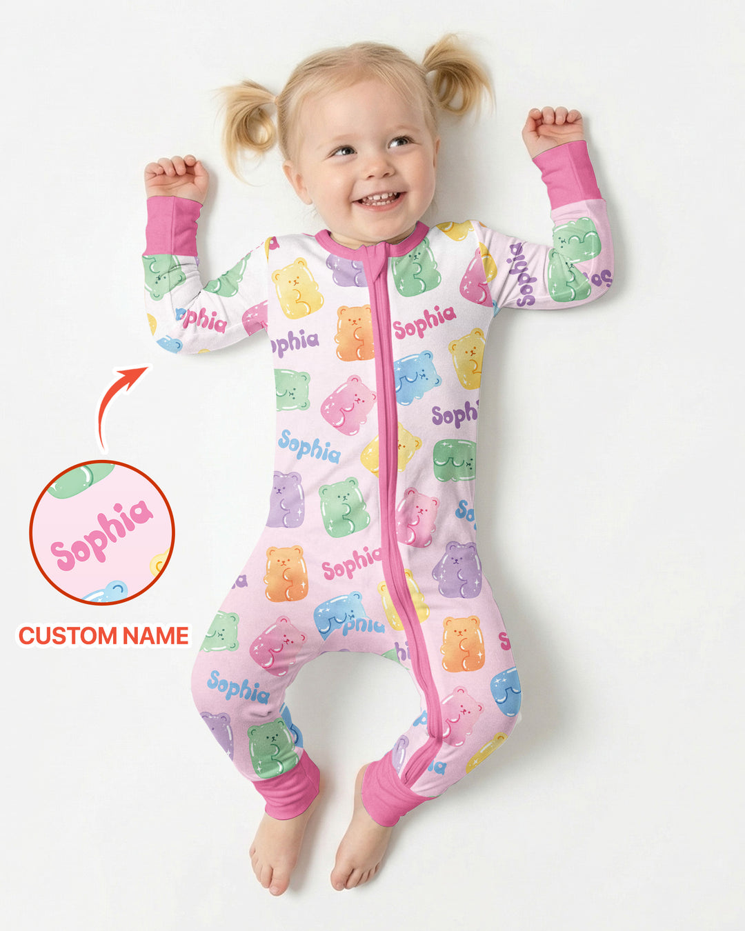 Kawaii Jelly Gummy Bears Custom Name Bamboo Convertible Zippy