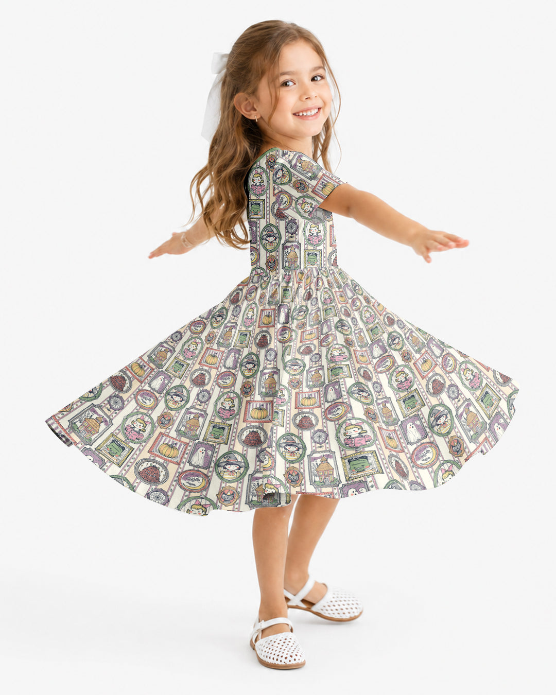 Vintage Halloween Ghost Pumpkin Portraits Bamboo Twirl Dress