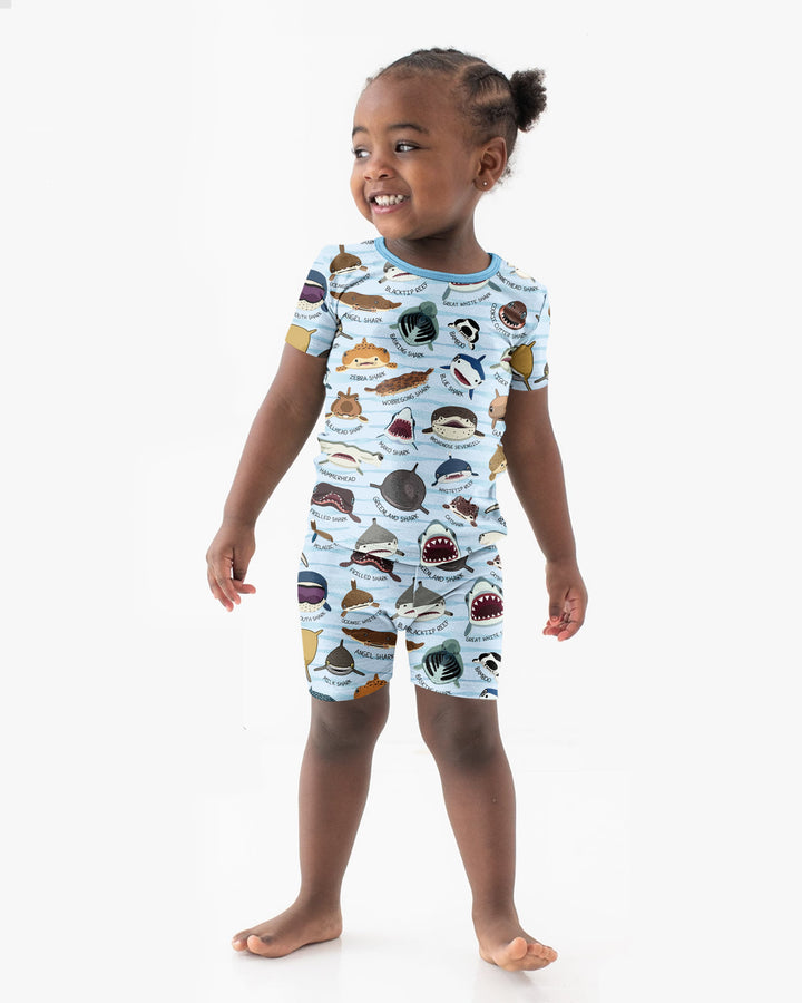 Shark Faces Bamboo Two Piece Short Sleeve Shorts Pajama Set