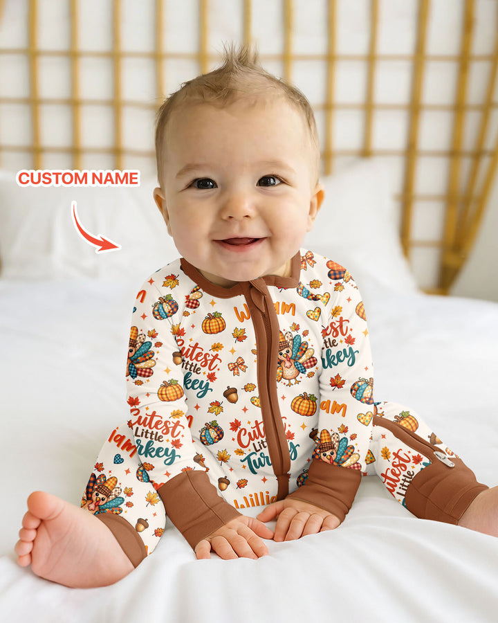 Custom Name Cutest Little Turkey Bamboo Convertible Zippy