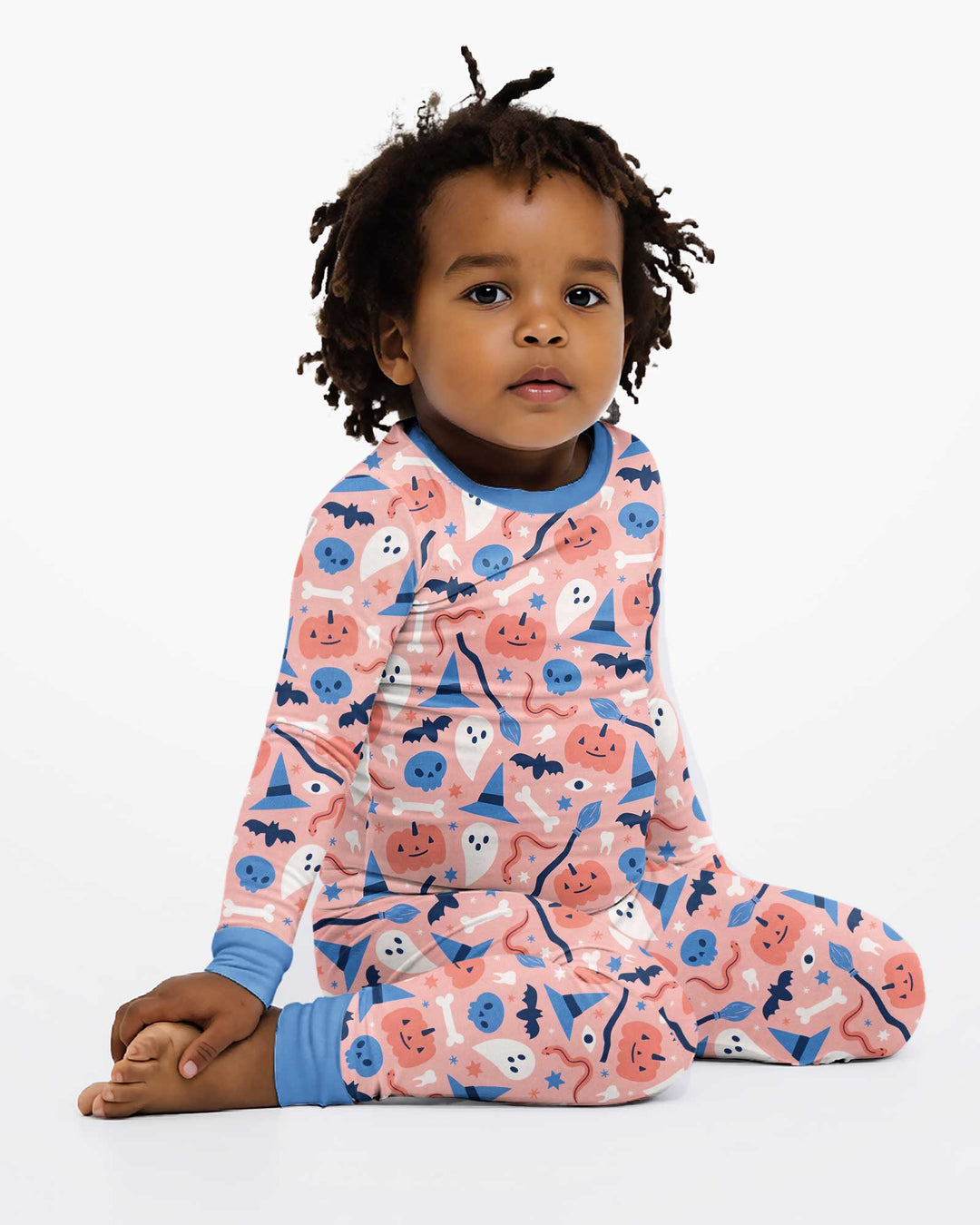 Pastel Pumpkins Skulls And Witch Craft Bamboo Two Piece Long Sleeve Pajama Set