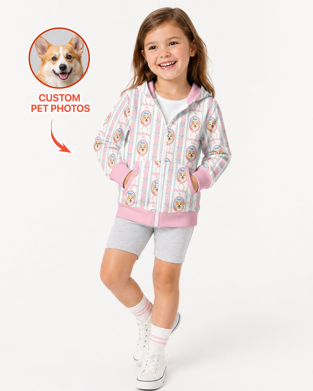 Custom Coquette Pet Photo Little Protector Bamboo Zip Hoodie