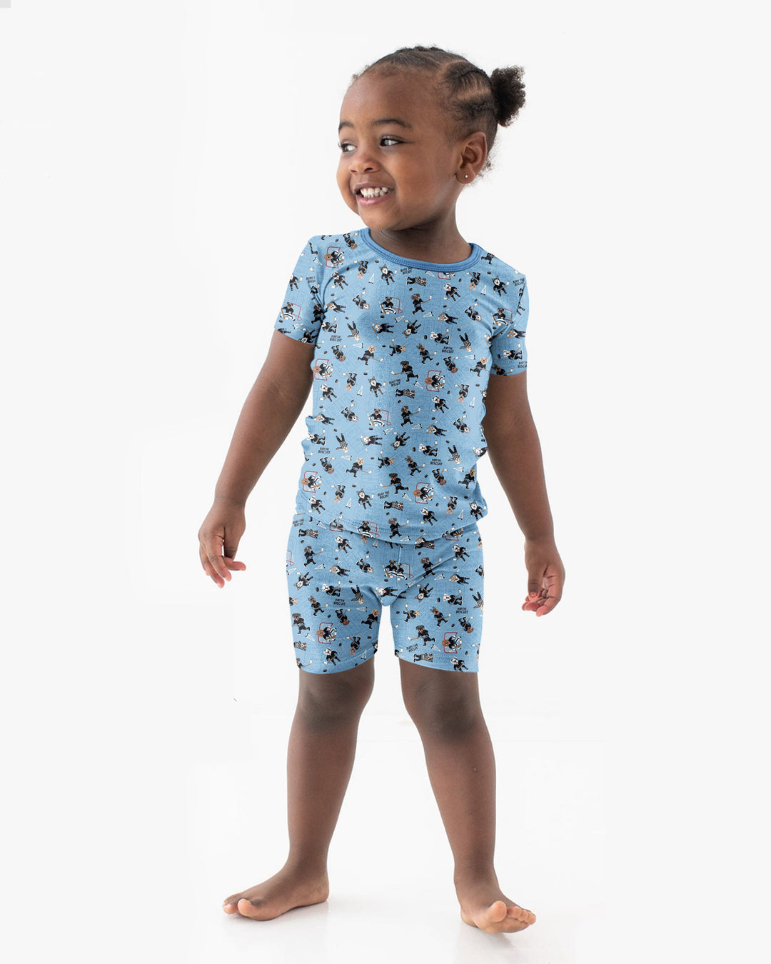 Hockey Dogs - Blue and Black Bamboo Two Piece Short Sleeve Shorts Pajama Set