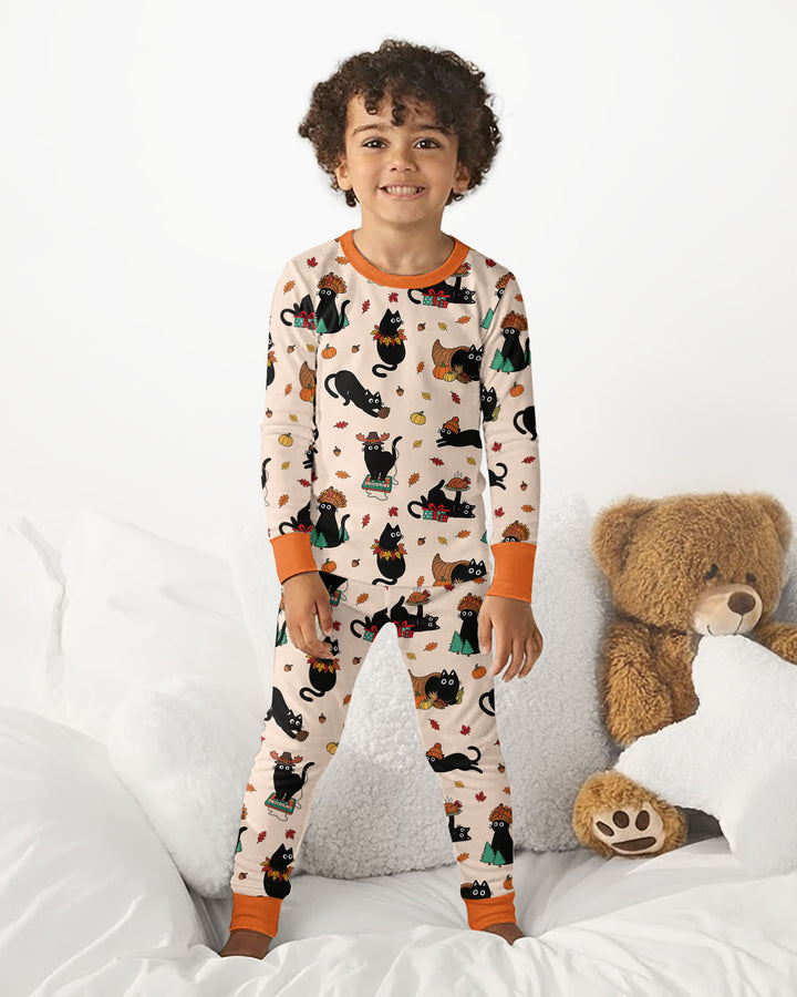 Cozy Cat On Thanksgiving Bamboo Two Piece Long Sleeve Pajama Set