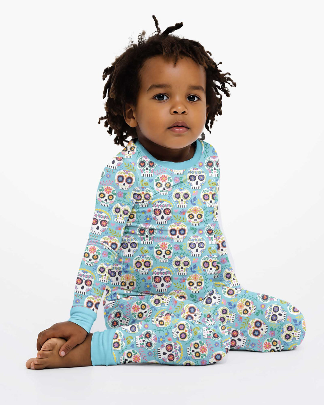Floral Skull Bamboo Two Piece Long Sleeve Pajama Set