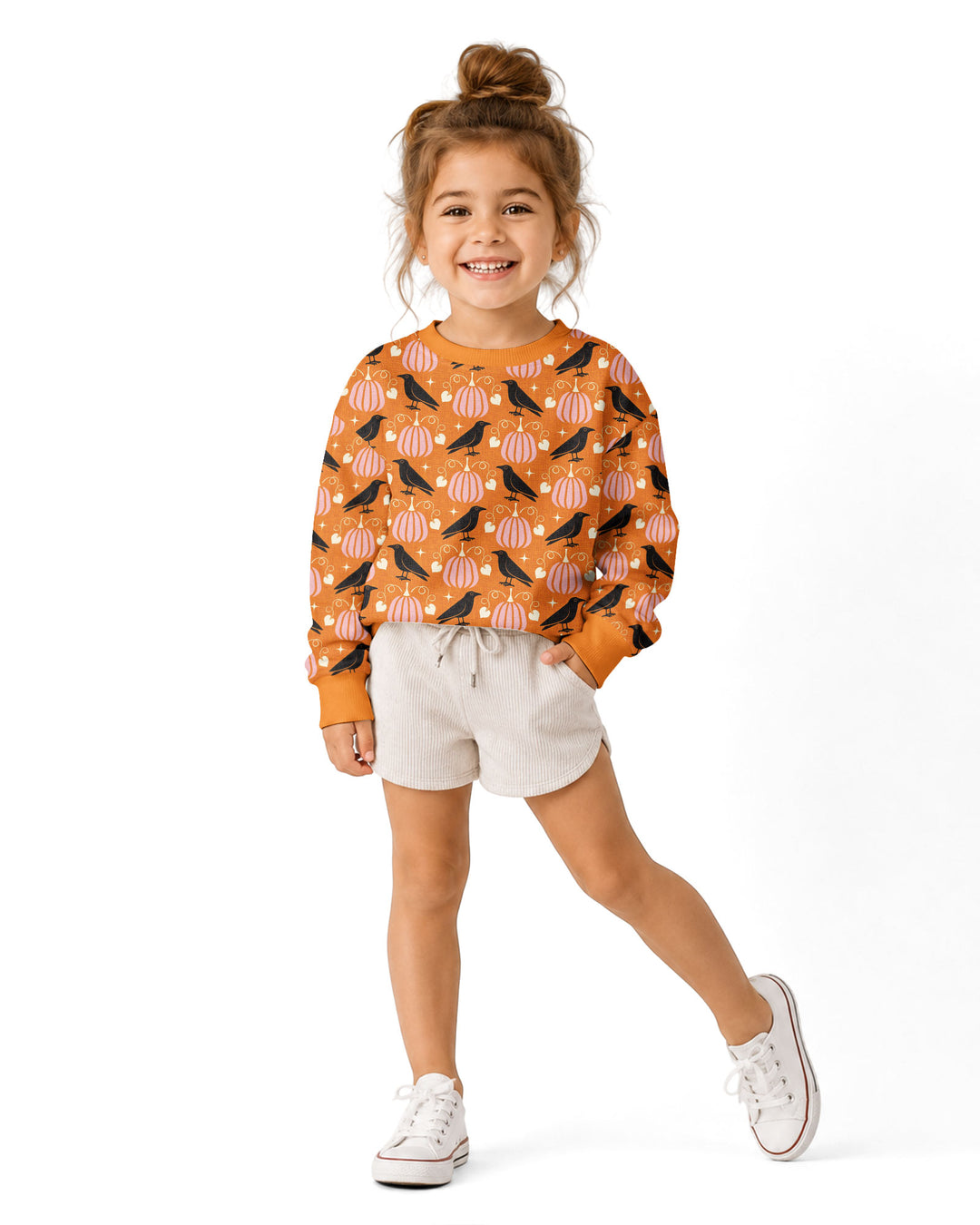 Ravens in a Pumpkin Patch - Orange Pink Bamboo Crewneck Sweatshirt