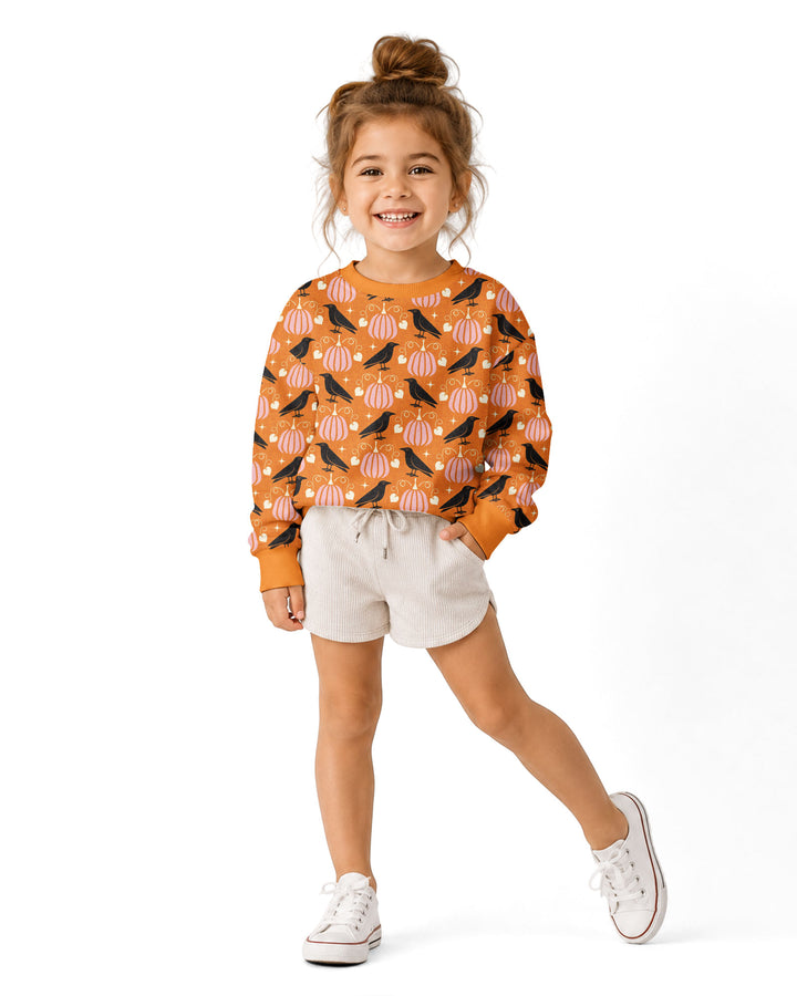 Ravens in a Pumpkin Patch - Orange Pink Bamboo Crewneck Sweatshirt