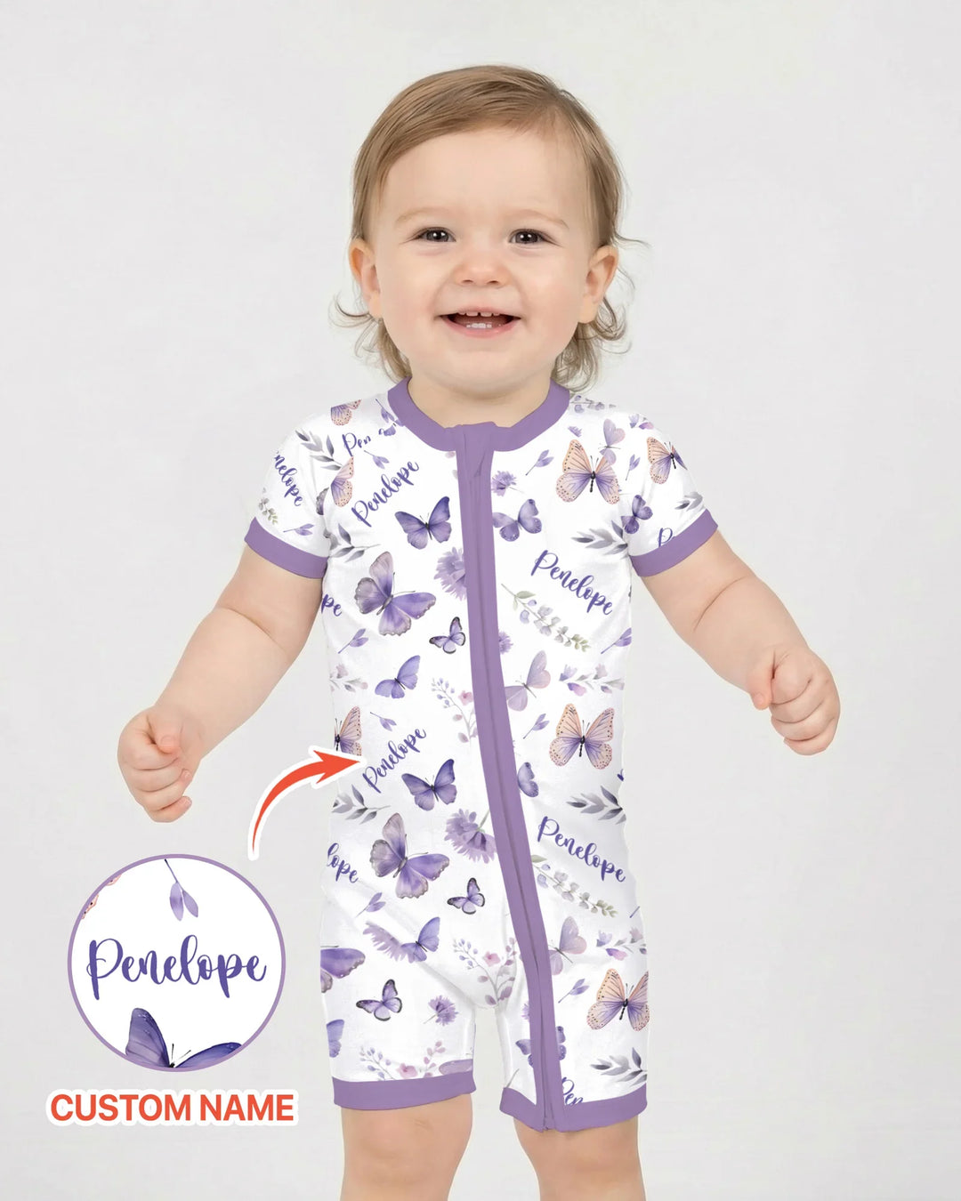 Custom Name Lilac Bloom Bamboo Shorty Zippy