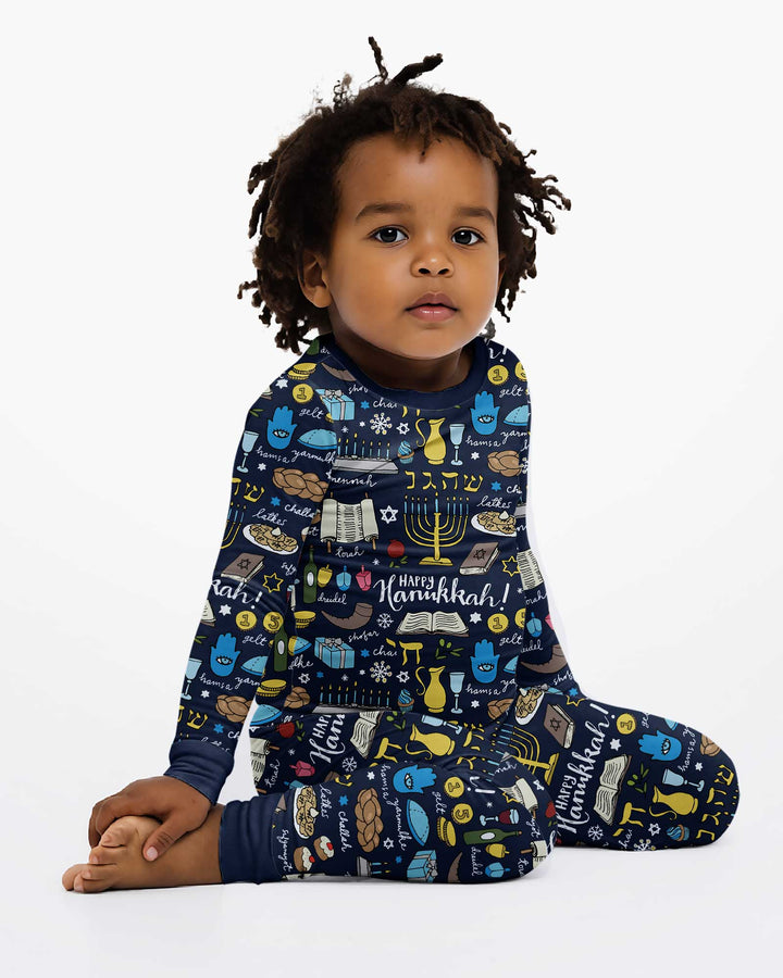 Happy Hanukkah 2026 Bamboo Two Piece Long Sleeve Pajama Set